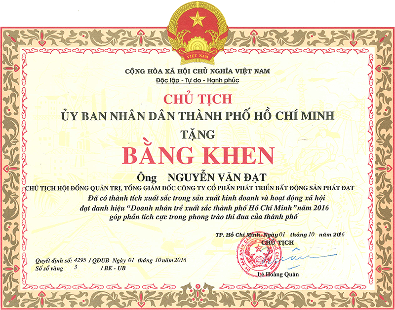 BẰNG KHEN CỦA UBND TP.HCM VỀ HOẠT ĐỒNG VÌ CỘNG ĐỒNG VÀ AN SINH XÃ HỘI NĂM 2016